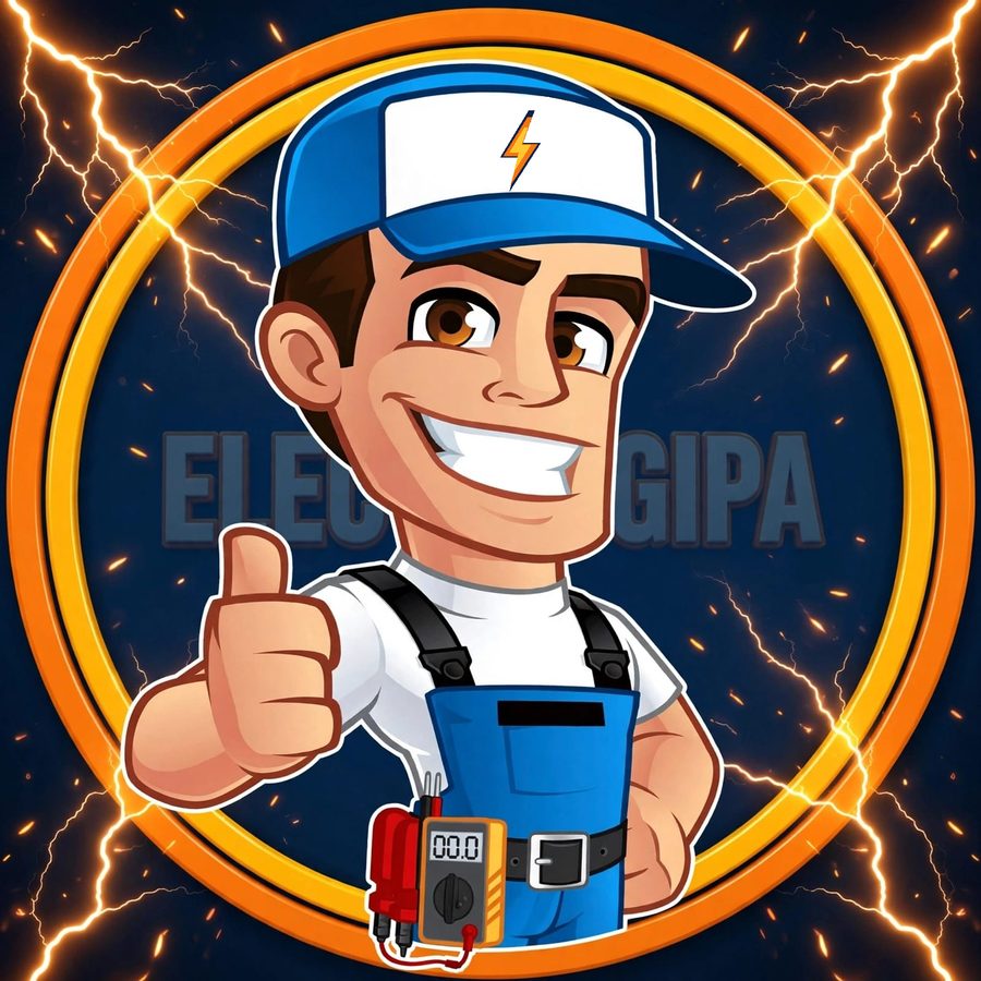 Ilustración de Electro Gipa: técnico con gorra, multímetro y pulgar arriba