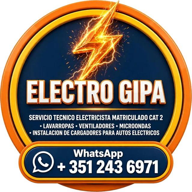 Sello de Electro Gipa: servicio técnico, electricista matriculado Cat. 2, WhatsApp 351 243 6971